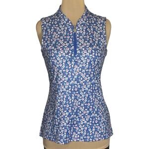 Guy Harvey Play Dry Tank Top Women’s Small Blue Floral 1/4 Zip